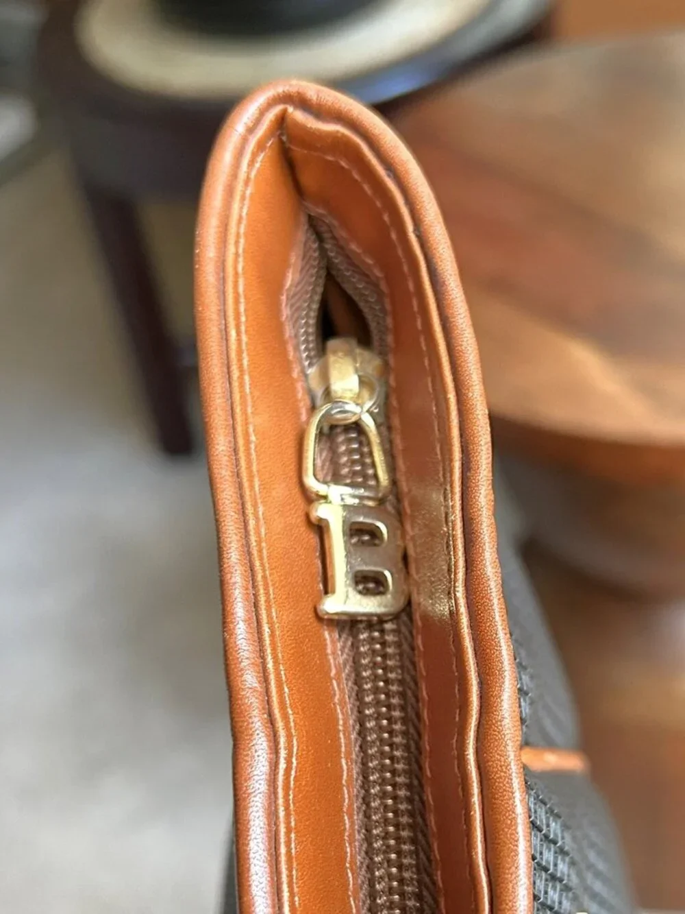 BALLY Embossed B Canvas and Leather Tote, Navy, British Tan